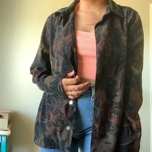 Velvet floral oversized button down🪐